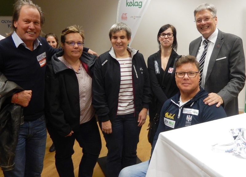 v.l. Die Behindertensportler Wolfgang Dabernig (Rad), Eveline und Andrea Zweibrot (Rad Tandem), Julia Sciancalepore (Reiten), Klaus Dolleschal (Rudern), und Landeshauptmann Peter Kaiser